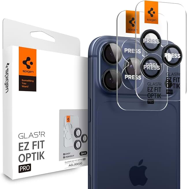 Spigen Camera Lens Protector for iPhone 17 Pro Max / 17 Pro - Blue Titanium | GlasTR EZ Fit Optik Pro, 9H+Tempered glass, Scratch resistant, Auto-align tray, Original photo quality, Case-friendly, 2Pack