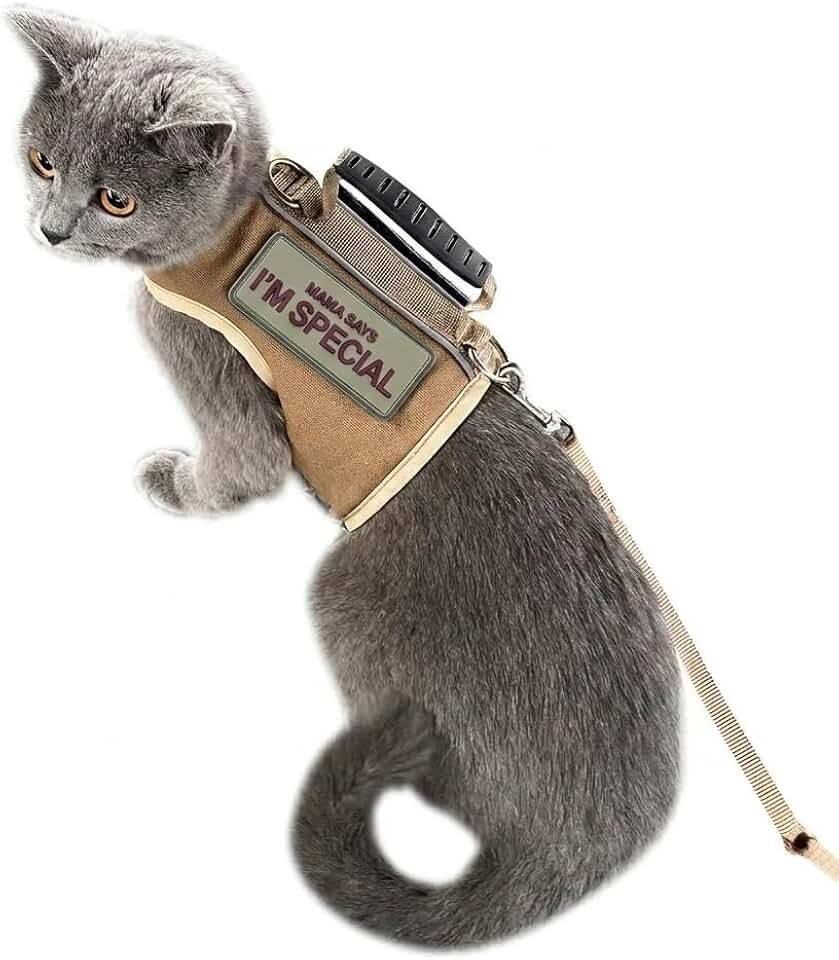 Cat Harness and Leash Set for Walking Escape Proof, Khaki, Large | No Over-the-head, Easy On or OFF, for Average to Large Cat Walks, Vest Style, Heavy Duty, No Choke