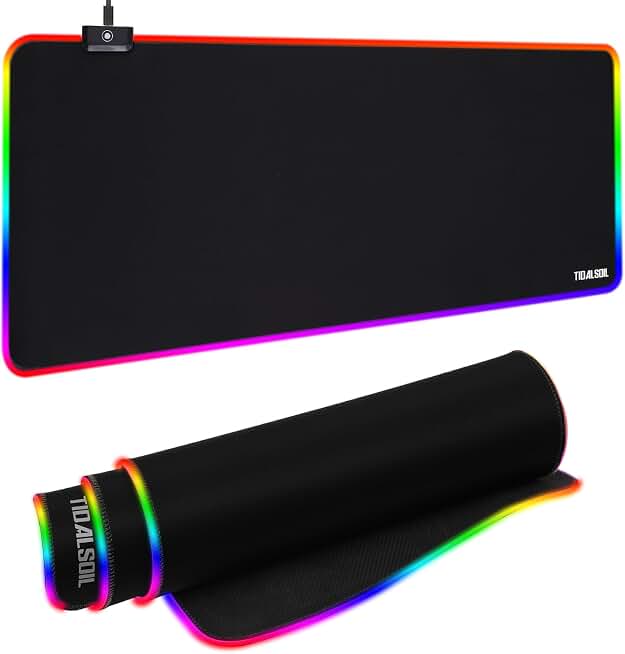 TIDALSOIL RGB Gaming Mouse Pad, 31.5x11.8 in Extended LED Desk Mat, Black | 12 Dynamic &amp; Static RGB Light Modes with Memory Function. 31.5x11.8 in Oversized Coverage, Plug &amp; Play, Non-Slip Base