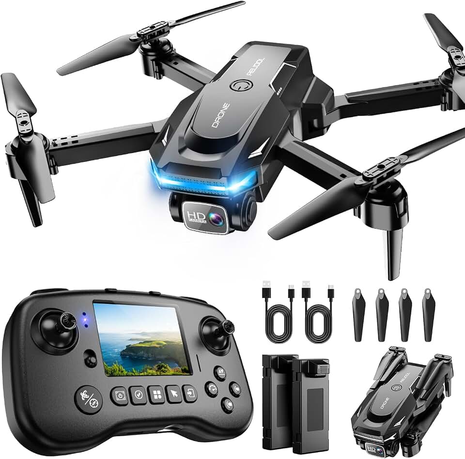 Drone with Camera, Built-in Screen on Controller Remote Control Quadcopter FPV Drone | Drone with Built-in Screen Controller for Beginners, Foldable, Gesture Control, 3D Flip, One-Key Start, and Emergency Stop