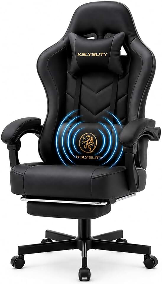 Office Desk Computer Gaming Chair for Adults, Ergonomic High Back Gamer Chair with Massage and Pocket Spring Cushion, Swivel Comfy Video Game Chairs with Footrest and Lumbar Support (Black)
