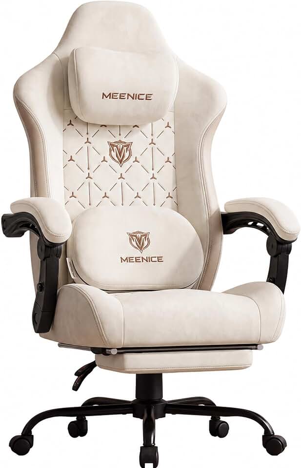 Fabric Gaming Chair with Heated Massage Lumbar Support, Pocket Spring Seat, Reclining Computer Chair with Footrest, Breathable High Back Gamer Chair, 350 lbs