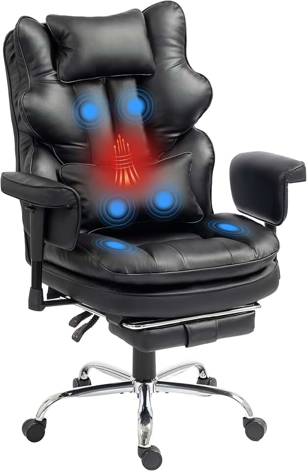 Massage Office Chair with Heat and Footrest, High Back Recline Gaming Chair | Spacious Padded Seat with Adjustable Headrest, Armrests and Lumbar Support Pillow for Personalized Comfort