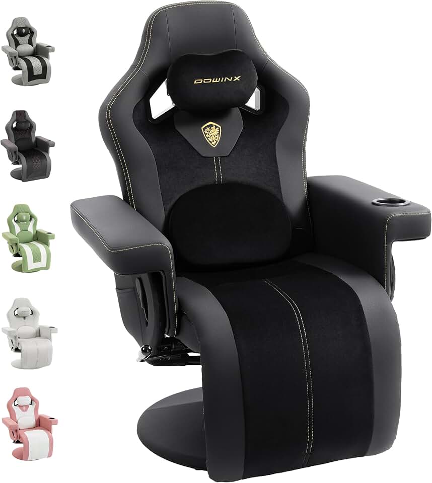 Dowinx Gaming Recliner Chair No Wheels with Footrest Shtasu Massage Lumbar | Racing Style Ergonomic High Back Recliner Heavy Duty, Wider Backrest Thick Cushion for Home Long Gaming Session BlackYellow