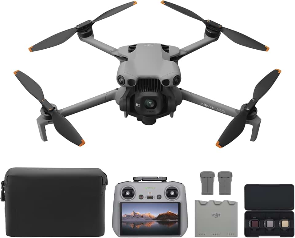 DJI Mini 5 Pro Fly More Combo Plus with DJI RC 2, Drone featuring Camera, 1-Inch CMOS, 4K Drone for Beginners, Obstacle Sensing, ActiveTrack 360°, 225° Gimbal Rotation, Extended Battery Life | 4K Drone for Beginners, Obstacle Sensing, ActiveTrack 360°, 225° Gimbal Rotation, Extended Battery Life
