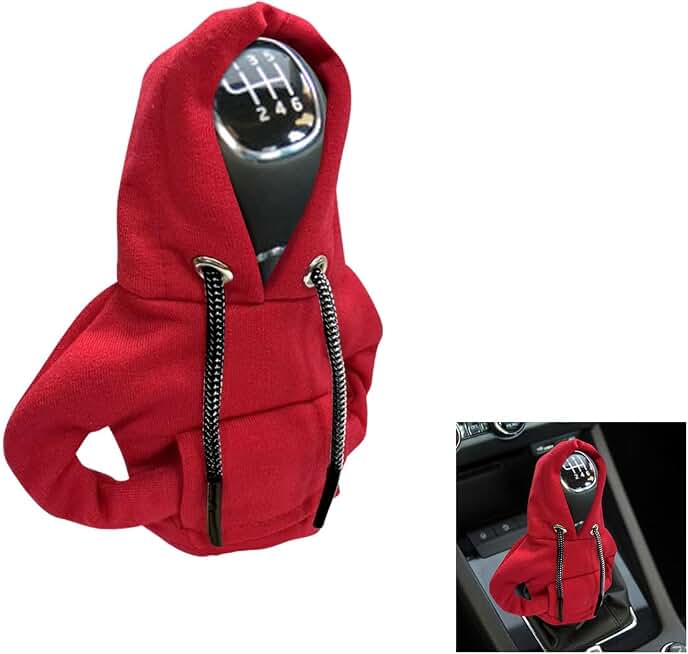 JOYCOURT Car Gear Shift Hoodie Auto Shifter Knob Cover, Red | Nylon Fashionable Mini Hoodie Decoration, Cute Gadgets, Universal Car Interior Accessories, Fit for Manual and Automatic Cars