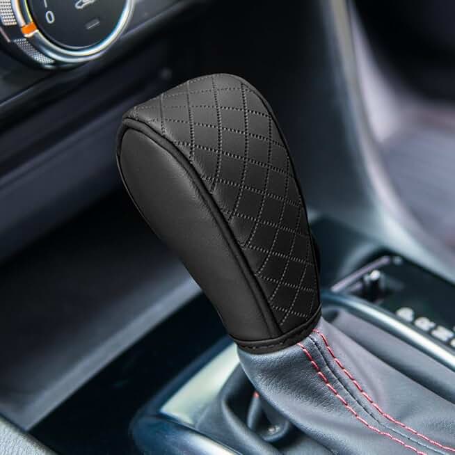 BDZMC Leather Car Gear Shift Cover, Gear Shifter Stick Protector (Black) | Anti-Slip Dust Waterproof Shifter Lever Protector Cover, Universal Car Shift Knob Decoration Accessories for Most Vehicles
