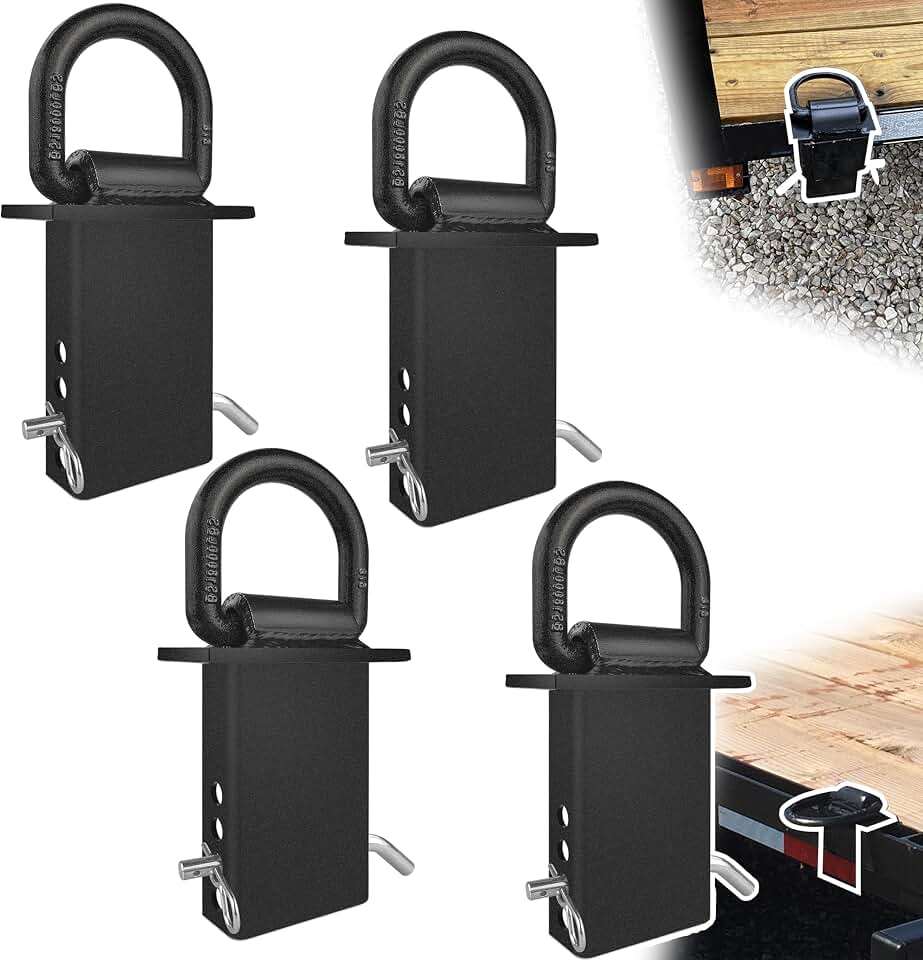 Stake Pocket D‑Rings 4 Pack, 18000 LBS Heavy‑Duty Removable Tie Downs | with Hitch Pin and Steel Cables, Cargo Anchors for Utility Trailers &amp; Flatbed Trucks