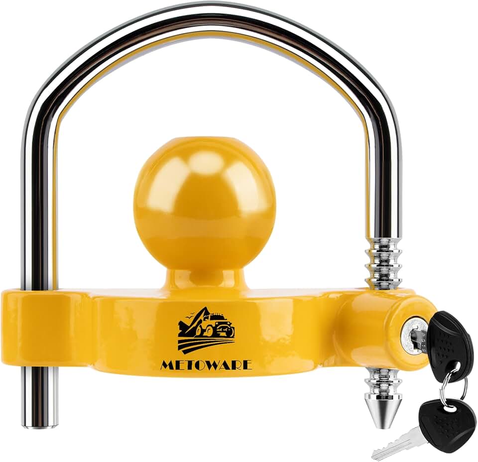 METOWARE Trailer Coupler Lock, Fit 1-7/8", 2", 2-5/16" Coupler, Yellow | Universal Adjustable Trailer Lock, Heavy-Duty Steel, Anti Theft, Trailer Hitch Locks, Trailer Ball Lock Recycled Claim Standard Blended