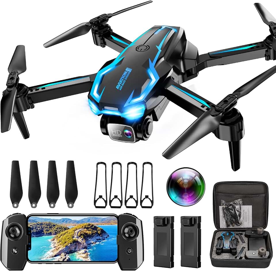 2K HD FPV Drone with Camera for Adults - Altitude Hold, One-Key Takeoff/Landing, 3 Speed Modes, Headless Mode, 2 Batteries, Foldable &amp; Portable, Top Gifts for Beginners, Teen Boys &amp; Girls