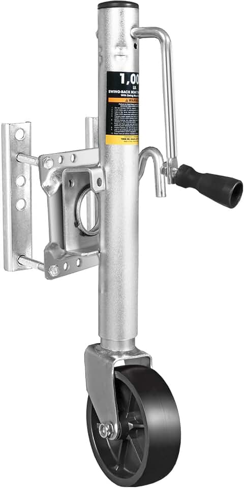 Torin Trailer Jack with Wheel, 1000 lbs Heavy Duty Swivel Boat Trailer Jack | 10" Lift, Bolt-on Trailer Tongue Jack for RV Boat,PP Single Wheel &amp; Ergonomic Handle, Silver