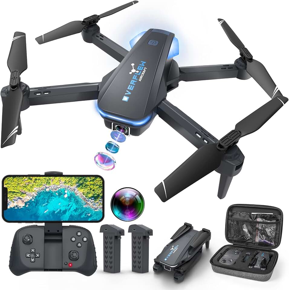Drone with 1080P Camera for Beginners and Adults, Foldable Remote Control Quadcopter featuring Voice Control, Gestures Selfie, Altitude Hold, One Key Start, 3D Flips, 2 Batteries, Toy for Beginners