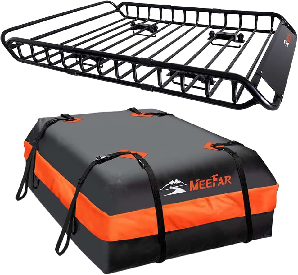 Roof Rack Rooftop Cargo Carrier Basket 51"*36"*5"+Waterproof Bag 15 Cu.Ft. | Waterproof include Cargo Net with Hooks,Ratchet Straps,Combination Lock|200 Lbs Capacity,Universal Rooftop Large Roof Rack
