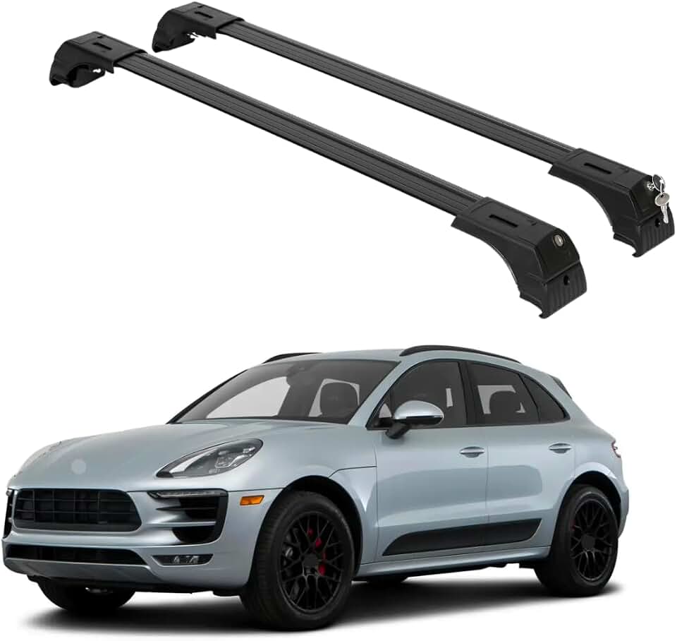 ERKUL Roof Rack Cross Bars for Porsche Macan 2014-2026 | Aluminum Crossbars with Anti Theft Lock for Rooftop | Compatible with Flush Rails - Black