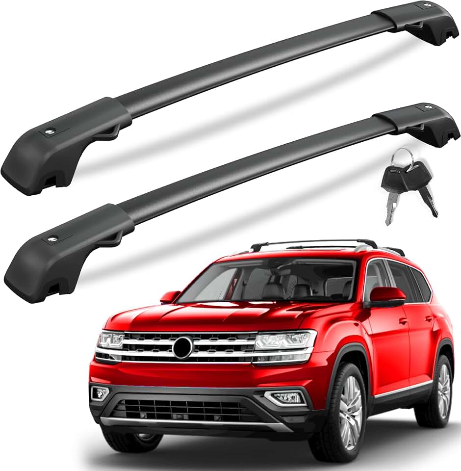 KINGGERI 300lb Roof Rack Cross Bars for Volkswagen VW Atlas 2017-2026 | with Raised Side Rails(Not For Atlas Cross Sport), Lockble Heavy Duty Anti-Theft Aluminum Roof Rails Crossbars Rooftop