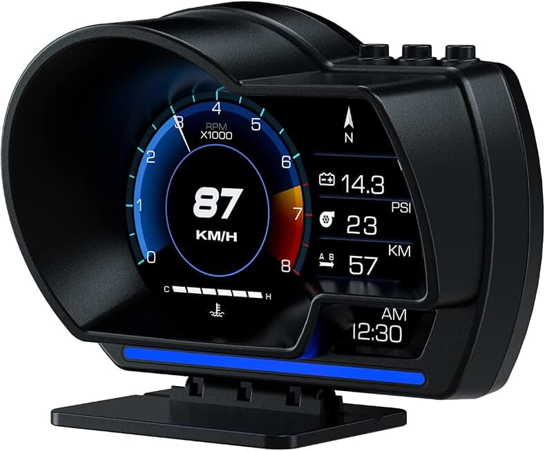 wiiyii OBD2 Gauge Display Head Up Display for Cars, Speedometer for Car P6 | OBD+GPS Smart Gauge, Speed, Voltage, Fuel Consumption, RMP, Water Temperature, Overspeed Alarm, Works Great for Most Cars