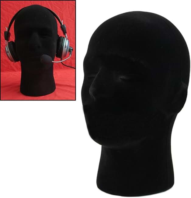 Styrofoam Mannequin Head, 20" Head Circumference Foam Wig Stand for Styling &amp; Display, Headset/VR Holder, Hat Cap Sunglasses Display Head, Black