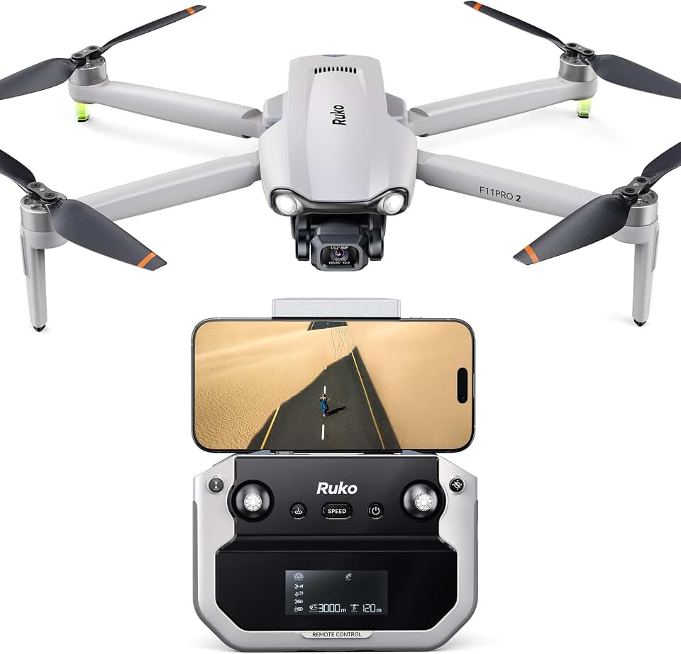 Ruko F11PRO 2 Drone with 6K Camera for Adults, 4K/30fps Video, Perfect Gift | 3-Axis Gimbal Stabilizer, 2 Batteries for 70-Min Flight Time, Long-Range Transmission, Auto Return &amp; Beginner-Friendly, Grey Global Recycled Standard