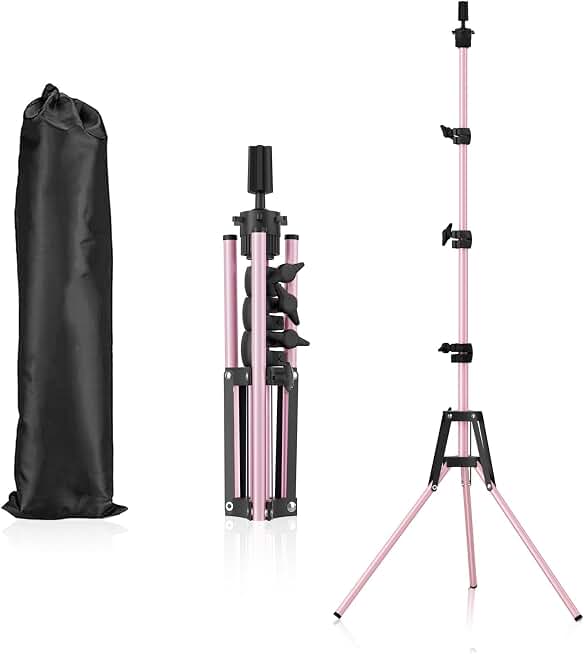 Mannequin Head Stand, Adjustable Wig Stand, Reinforced Metal Mannequin Head Stand for Cosmetology Hairdressing Training, Pink