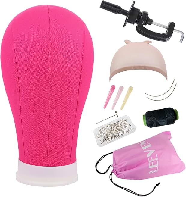 Leeven 22 Inch Canvas Head for Wigs Rosy Mannequin Wig Head With Stand | Poly Professional Mannequin Head for Wigs Making,Display,Styling,Lightweight,Durable,Sturdy,with Wig Cap,Hair Clips,T Needles