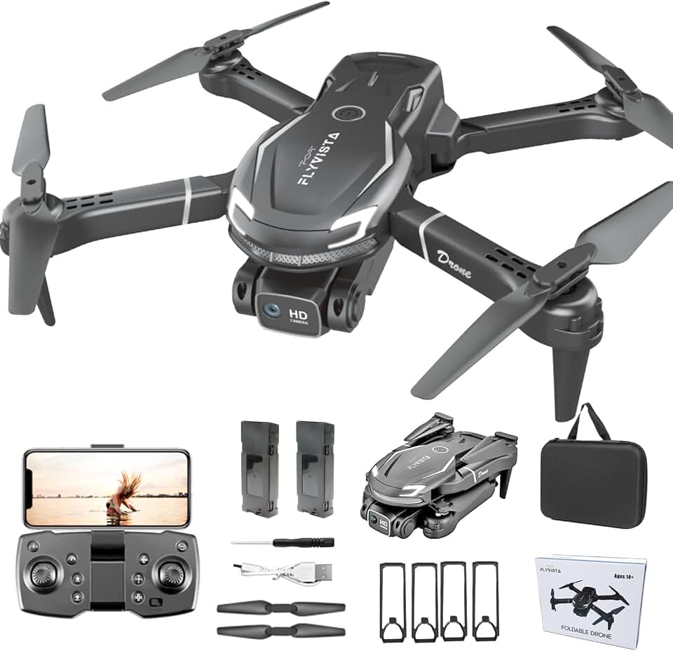 FLYVISTA Cool Mini Drone with Camera for Kids Adults Beginners, 1080P FPV Camera Remote Control Drone for Kids with 2 Batteries, One-Click Take Off/Landing, Altitude Hold, Headless Mode, 360° Flips, 3-Gear Speeds, Emergency Stop, Toys and Gifts for Adults Beginner and Kids