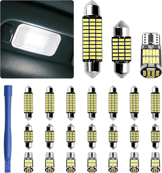 24PCS LED Interior Car Lights Kit,T10/31mm/41mm Car LED Lights Interior Replacement for Map Dome Door Trunk Light,Universal LEDs Light for Cars Interiors Fit for Most Cars/SUVs