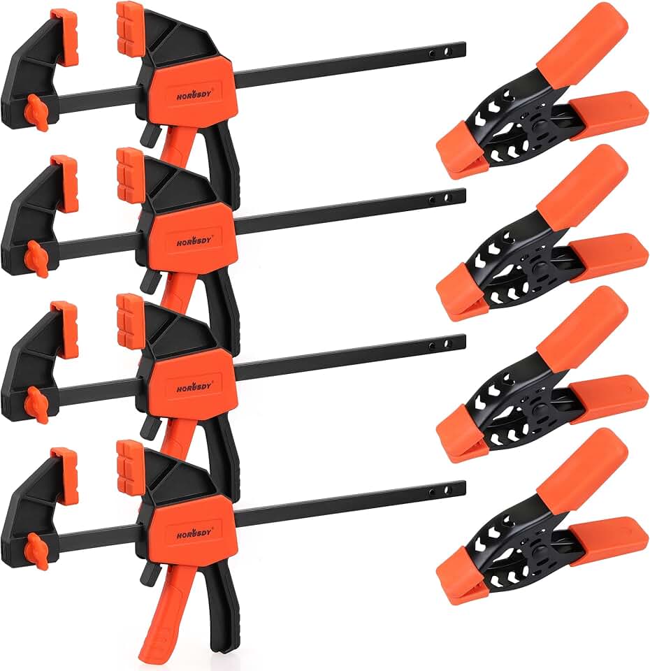 HORUSDY 8-Pack Bar Clamp Set, Spring Clamp for Woodworking - 4 Pieces 6" Bar Clamps, 4 Pieces 4" Spring Clamps, 75 LBS Load Limit