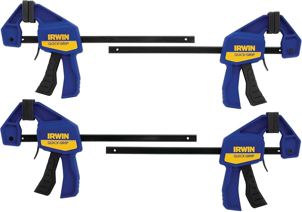 IRWIN Quick-Grip 1964758 One-Handed Mini Bar Clamp 4 Pack, 6", Blue
