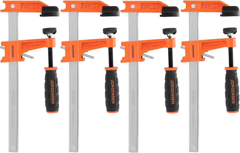 Jorgensen 6" Light-Duty Steel Bar Clamp Set, 300 lbs Load Limit, 4-Pack | F Clamps for Woodworking, Metalworking and DIY Projects