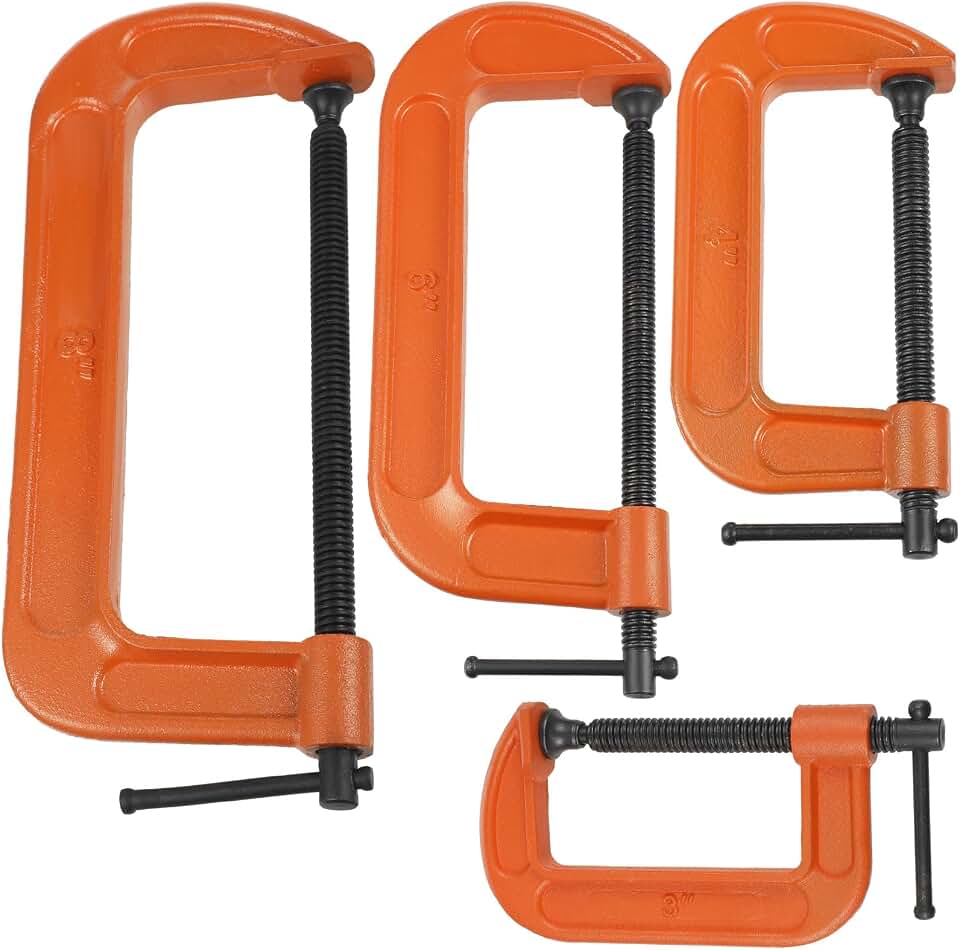 WILLBOND 4 Pcs C Clamps Set 3'' 4'' 6'' 8'' Small Steel, Orange | Versatile Heavy Duty Welding Clamps Set, Opening Sliding T Bar Handle, for DIY Carpentry Caliper Woodworking Welding Building