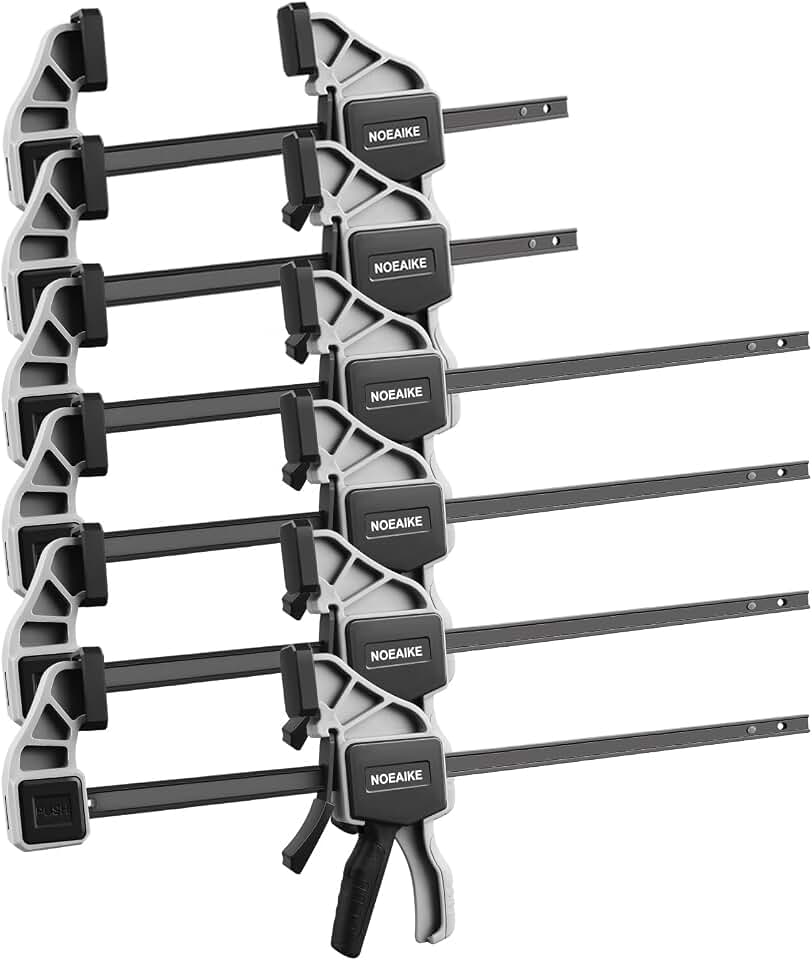 6-Pack Wood Clamps 4Pcs 12in &amp; 2Pcs 6in for Woodworking | Ergonomic Grip,150Lbs Clamping Force,Bar Clamps One-Handed Quick Grip/Spreader Design,Furniture Assembly