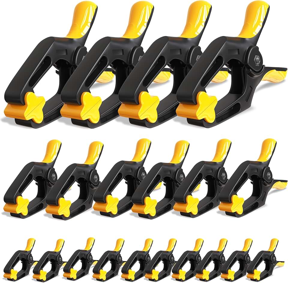 EQUIPTZ Spring Clamps for Woodworking, Crafts, Backdrop and Pool Cover, 20-Pack Spring Clamp Set with 4 Pcs of 6-inch, 6 Pcs of 4-inch &amp; 10 Pcs of 3-inch Clamps, Extra Wide &amp; Non-Detachable Jaw Pads