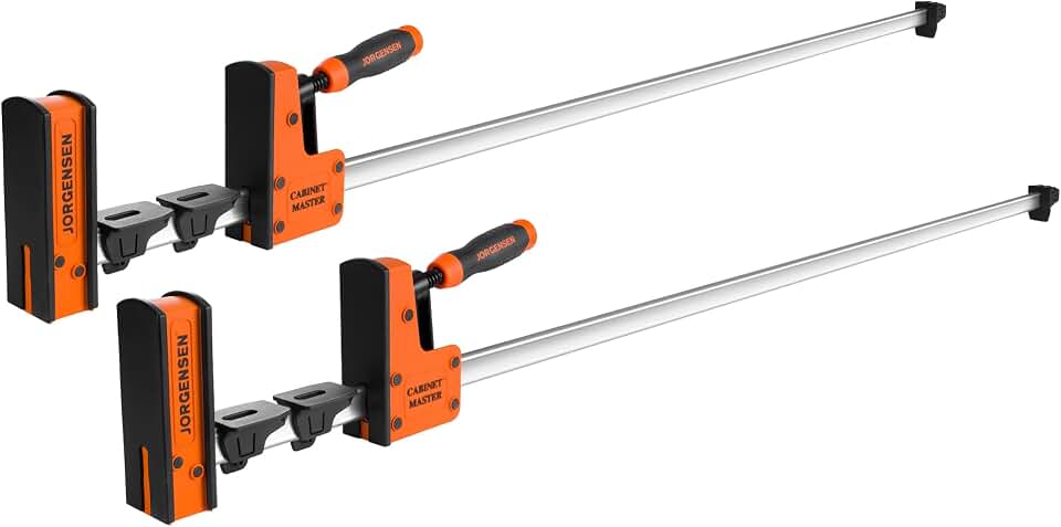 JORGENSEN 50-Inch Parallel Bar Clamps, 2-Pack Cabinet Master Bar Clamps | Heavy-Duty Wood Clamps, Clamps for Woodworking Glue-Up, 2200 lbs Clamping Force, Quick Release, Spreader Function