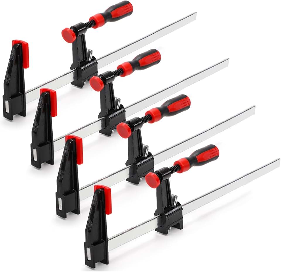 ZAVOOS 4 Pack Bar Clamps for Woodworking, 12 Inch, Medium Duty | 600 Lbs Load Limit One-Handed Steel F Clamps, Quick Release Wood Parallel Spreader for Metalworking, DIY Projects