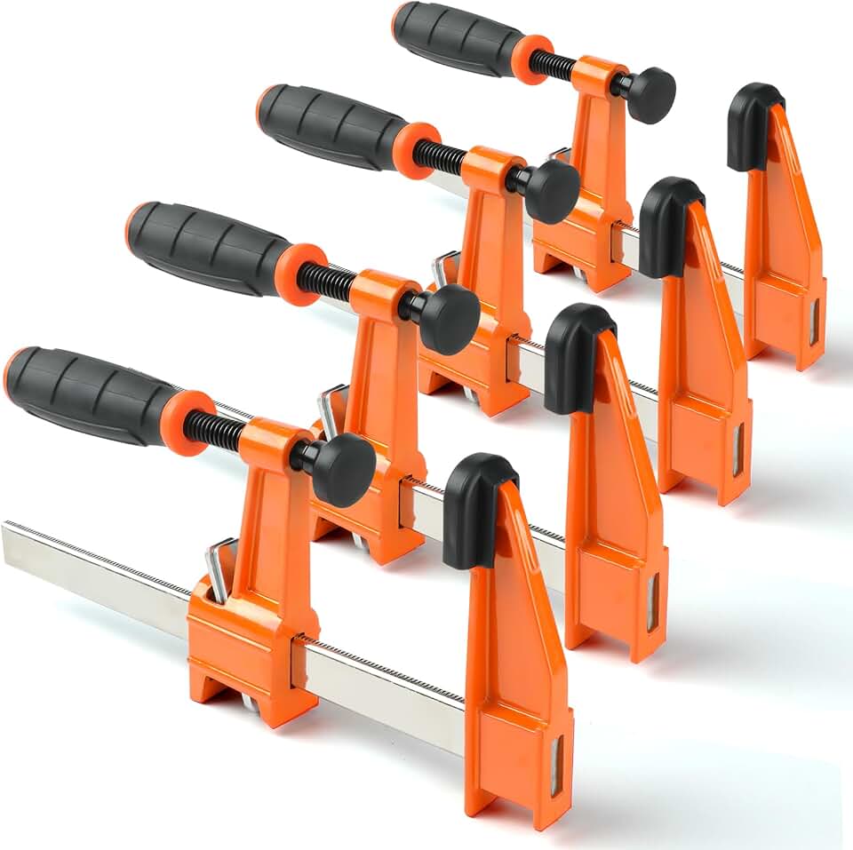 Bar Clamps for Woodworking, 4 Pack 6 Inch F Clamp Set, Quick Release | 4 pack 6 inch F clamps with 300 lbs load, quick release, lockable grip and pads for woodworking glue-ups and DIY.