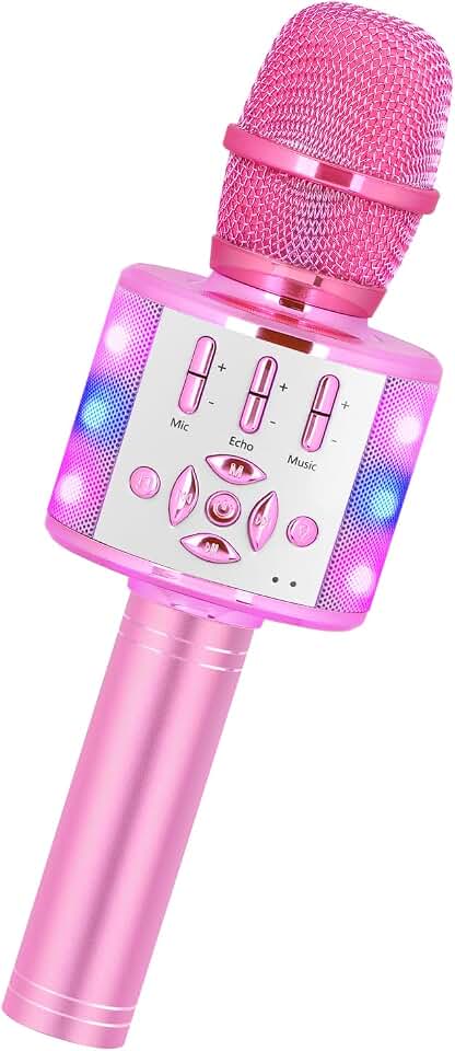 Amazmic Toys for Girls, Kids Karaoke Microphone Toddler Microphone for Kids with Lights, for Girls, Birthday Party Boys Toy Age 3 4 5 6 7 8+(Light Pink)