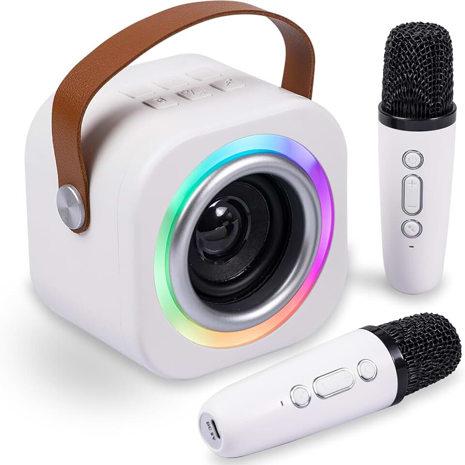 Mini Karaoke Machine for Kids, Birthday Gifts Toys for Girls Ages 3-12 | 2 Wireless Microphones,5 Magic Voices,Mini Portable Bluetooth Speaker,Singing Toys for Ages 3-12 Great Gift Girls,Boys Party