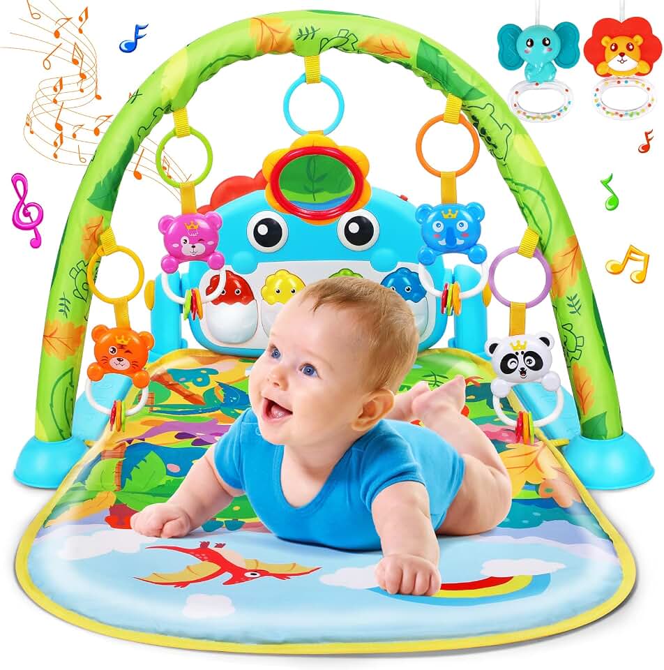 UMIKU Baby Gym Play Mat Baby Gifts Tummy Time Mat Activity Center, Dinosaur | Piano Music &amp; Light Newborn Infant Gift For Babies 0 3 6 9 12 Months, Motor Skill &amp; Sensory Development, Babies Essentials