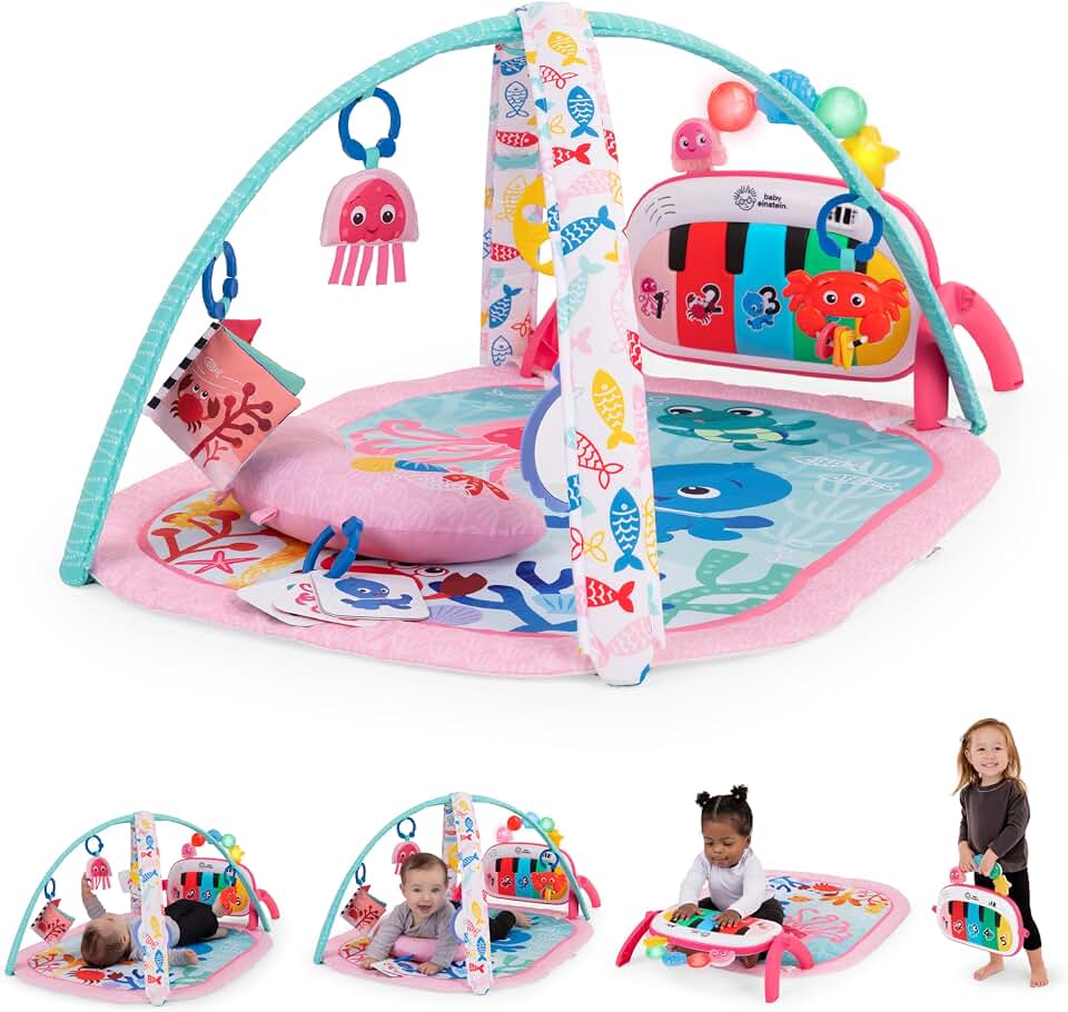 Baby Einstein Ocean Explorers 4-in-1 Kickin Tunes Jellyfish Jamboree Music &amp; Language Discovery Gym, Pink, Ages 0 Months and Up