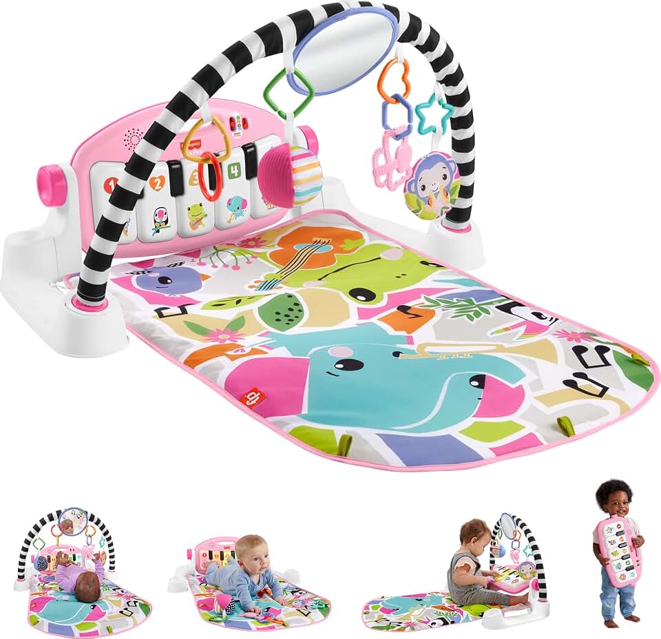 Fisher-Price Glow and Grow Kick &amp; Play Piano Gym, Pink | Baby Playmat &amp; Musical Learning Piano, 10 Activity Toys, Newborn to Toddler Play