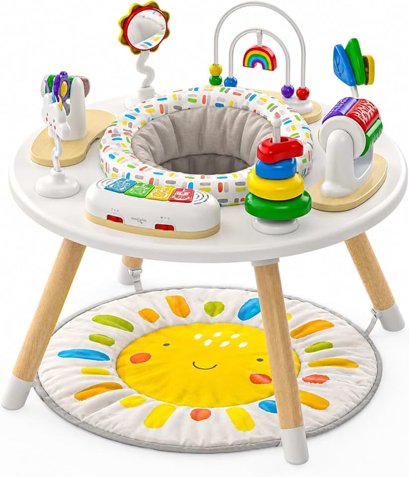 Little Acorn, 4-in-1 Baby Activity Center | Montessori-Inspired Design | 8 Interactive Toys | Tummy Time, Exersaucer &amp; Toddler Table | Shower Gift | Essential (Sun)