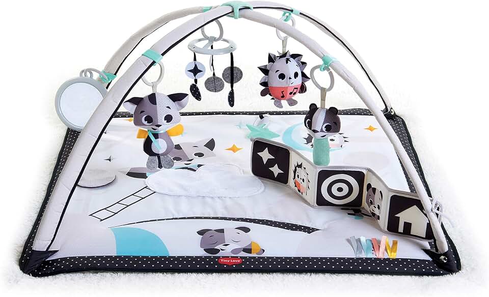 Tiny Love Baby Tummy Time Play Mat, Gymini Deluxe Baby Play Mats for Floor, Magical Tales Black &amp; White Activity Gym