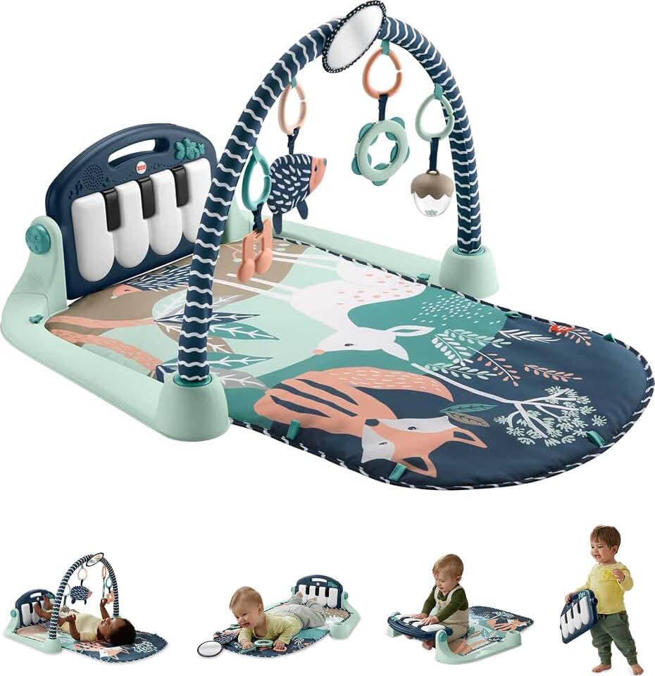 Fisher-Price Kick &amp; Play Piano Gym, Navy Fawn | Baby Playmat &amp; Sensory Activity Toys, Newborn to Toddler Play