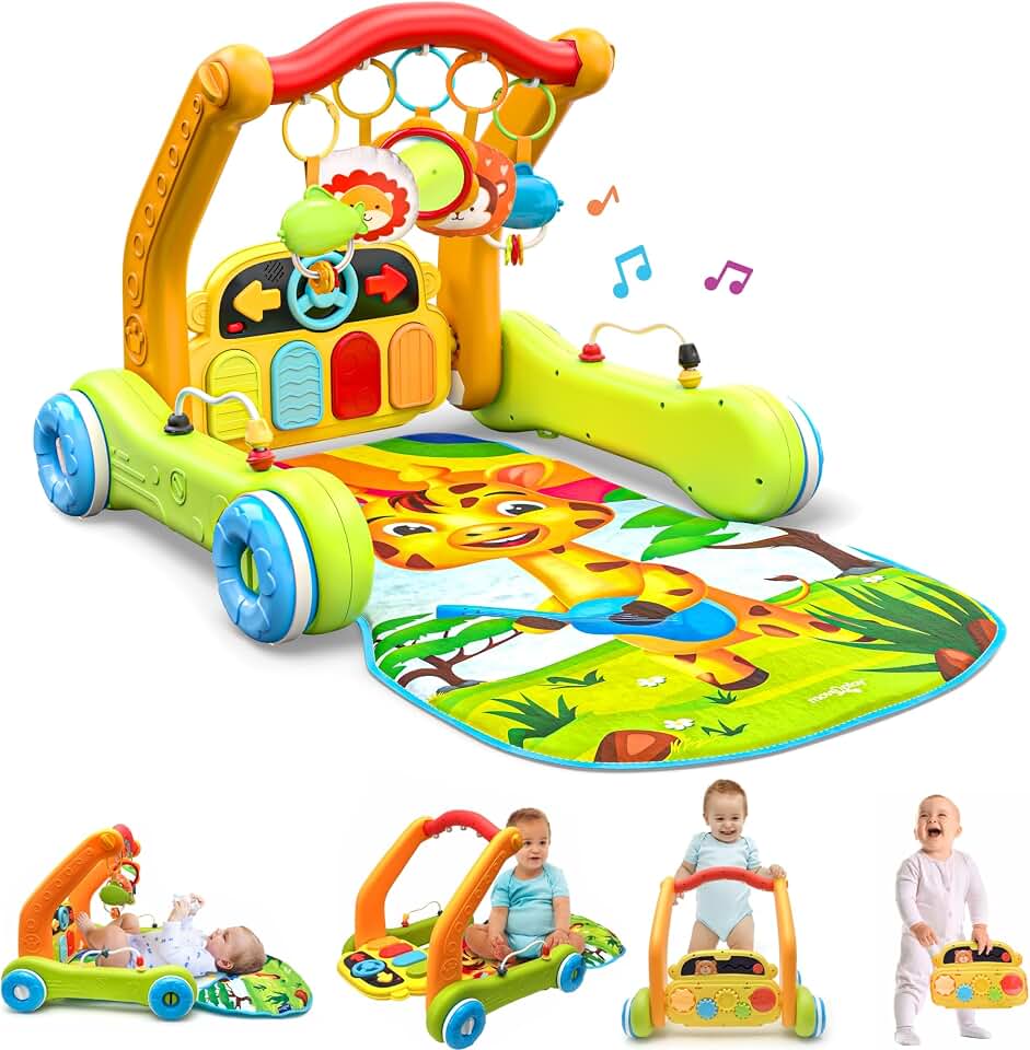 Move2Play, Kick &amp; Play Piano Baby Mat | Grow with Me 4-in-1 | Tummy Time Play Mat, Sit-to-Stand, Musical Activity Gym &amp; Infant Push Walker | for Babies 0-6 &amp; 6-12 Months
