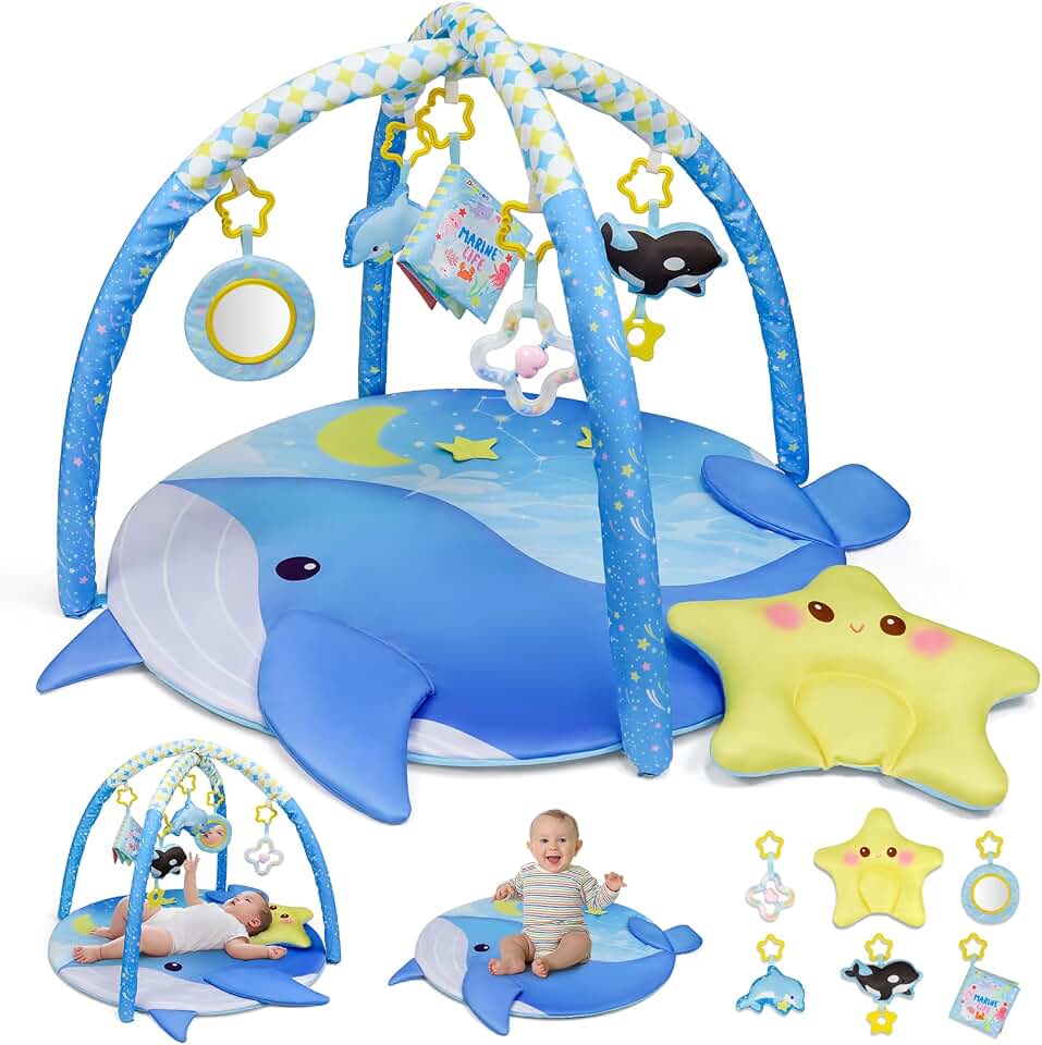 Dr.Rapeti 31x31inch Baby Play Mat, Baby Play Gym, Playmat &amp; Floor Gyms | 7 in 1 Activity Baby Play Gym with Arch, Thick Non Toxic Playmats, Soft Baby Toy, Sensory Exploration Motor Skill Development