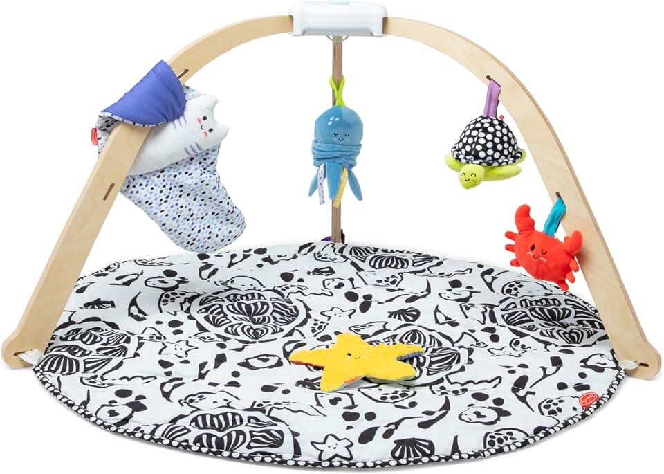 Melissa &amp; Doug Ocean Wooden Baby Play Gym, Easy-Fold Baby Activity Center, 5 Washable Sensory Toys &amp; Reversible Play Mat, Infant Toys, Ages 0–9 Months - FSC Certified