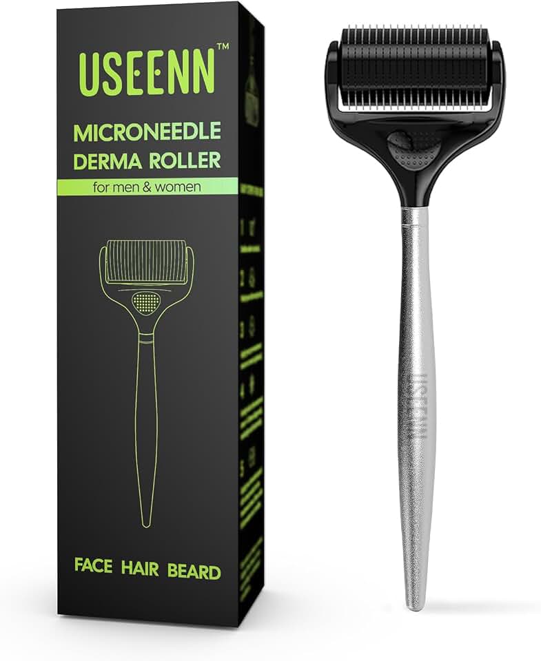 Ultra Wide Titanium Derma Roller for Face Hair Beard Scalp Skin Body Metal Handle 1200 Microneedling roller for Women and Men 0.25mm