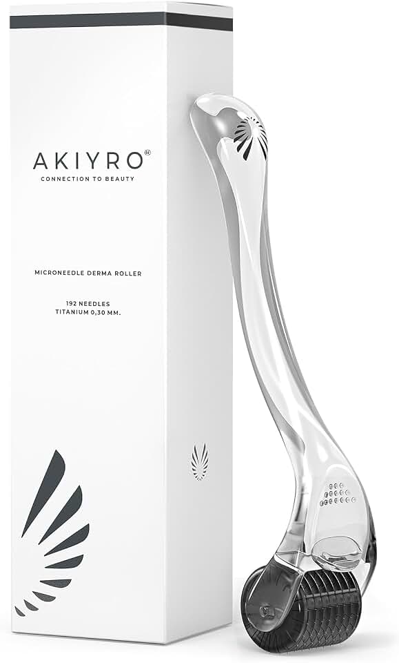AKIYRO Derma Roller 0.30mm - Microneedle Roller with Storage Case - 192 Micro Needling Dermal Tool for Face, Beard, Scalp &amp; Body - At Home Microneedling Skin Care for Women &amp; Men (Black)