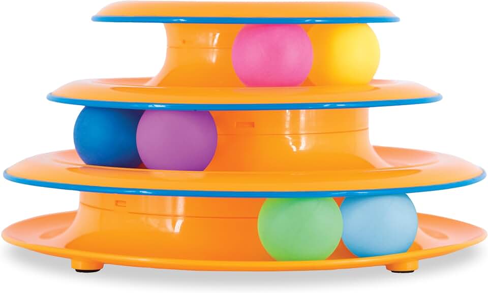 Catstages Tower of Tracks Interactive Cat Toy, 6 Spinning Balls, 10" x 5.3" | 3 Tiers of Tracks, Natural Hunting Instincts, Bat, Swat, Chase, Interactive Enrichment, Non-Slip Base, Indoor Cats &amp; Kittens