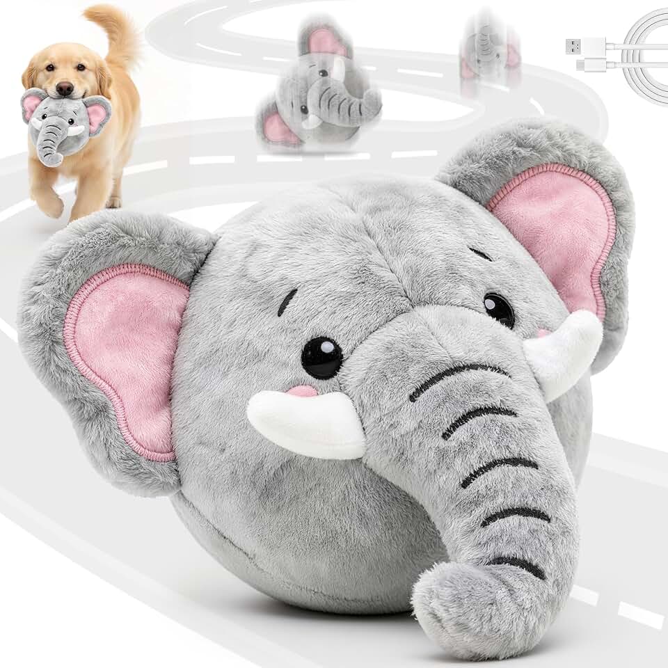 Interactive Dog Toys, Moving Dog Toy to Keep Them Busy for Dogs (Elephant) | Self Moving Dog Toy with Squeaky Bouncing Ball &amp; Jumping Music Rechargeable Vibrating Dogs Toy for Small Medium Large Dogs